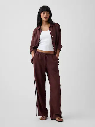Linen-Blend Stripe Wide-Leg Pants | Gap Factory