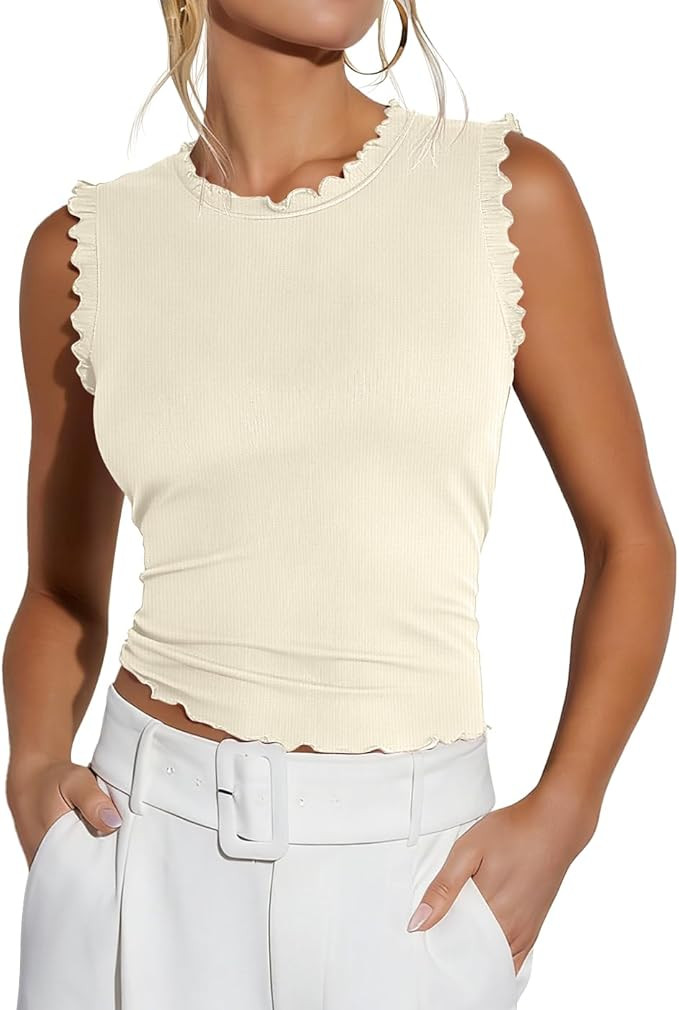 Ezbelle Women's Summer Tank Tops Ribbed Knit Ruffle Shirts Sleeveless Blouse Casual Clothes 2026 | Amazon (US)