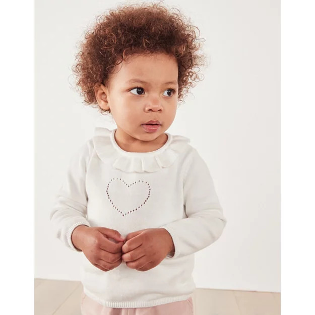 Heart Pointelle Frill Collar Jumper (0–18mths) | The White Company (UK)