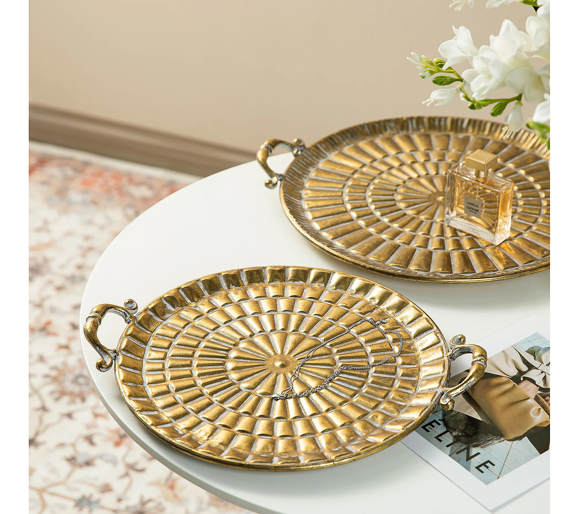 Glitzhome Set of 2 Round Metal Decorative Trays | QVC