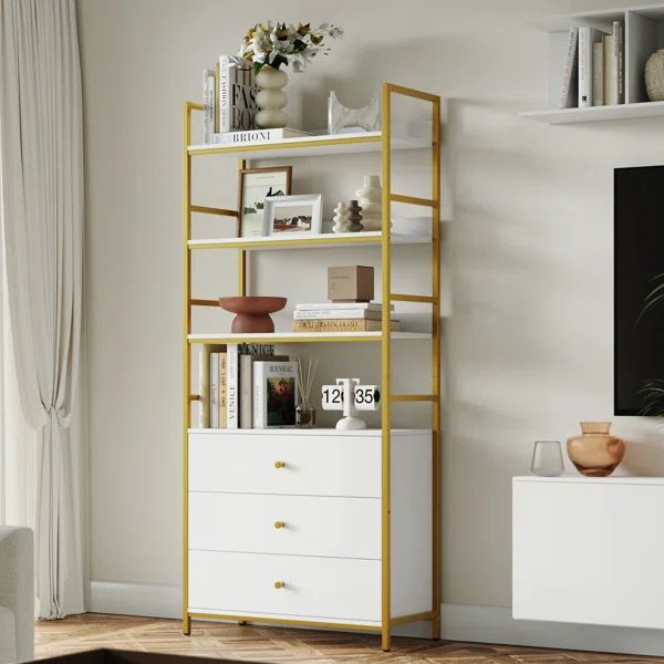 Paugh 71.2'' H x 31.5'' W Iron Standard Bookcase with Drawers, White | Wayfair Professional