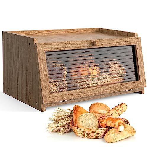 LOHASOK Bread Box for Kitchen Countertop Large Bread Box Farmhouse Bread Container Bread Storage with Window Bread Holder | Amazon (US)