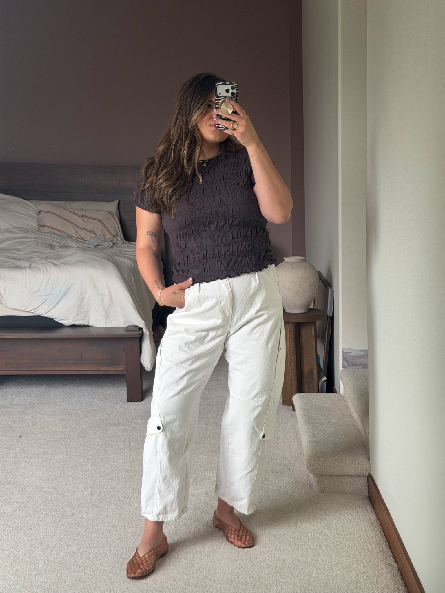 Midsize spring outfit! Wearing these white barrel leg jeans from Amazon, they are Free People inspired. Wearing size XL. This top is from Madewell size large!

Size 12, size 14, Mom outfit, work outfit, teacher outfit, Amazon outfit, spring 2026