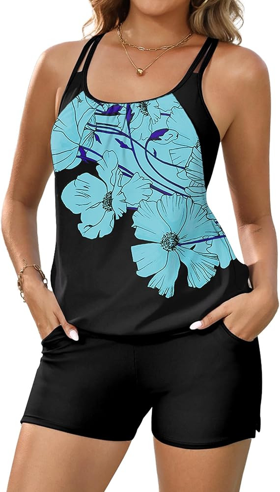 Arolina Tankini Swimsuits for Women Modest Two Piece Blouson Bathing Suit Tank Top with Boy Short... | Amazon (US)