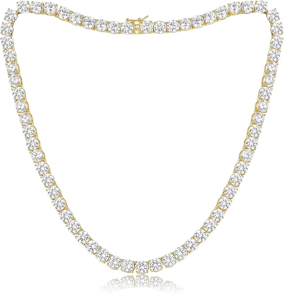 GEMSME 6mm Tennis Necklaces for Women/Men - 18K White/Yellow Gold Plated Round Cubic Zirconia Cla... | Amazon (US)
