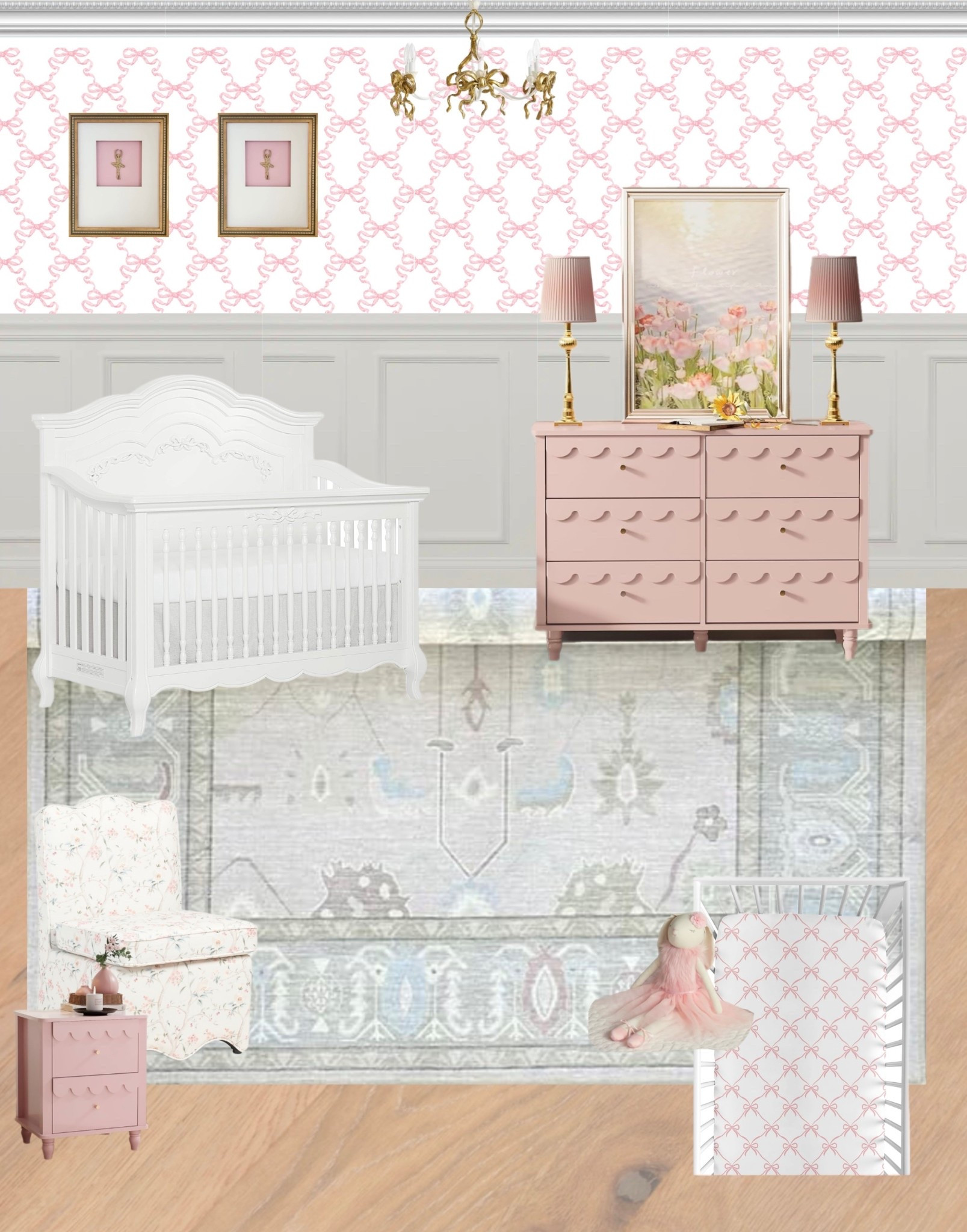 Baby girl room
Pottery barn room 
Amazon baby room
Amazon baby registry
Baby girl
Interior design
White bow crib
Pink scalloped dresser and side table
Light pink blue and green rug
Bow wallpaper
Intaglio art
Ballerina plush
Now bedding 

#LTKBaby #LTKHome #LTKKids