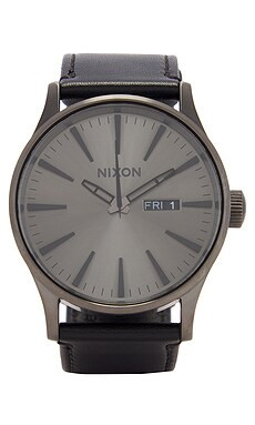 Nixon Sentry Leather Watch in Gunmetal & Black from Revolve.com | Revolve Clothing (Global)