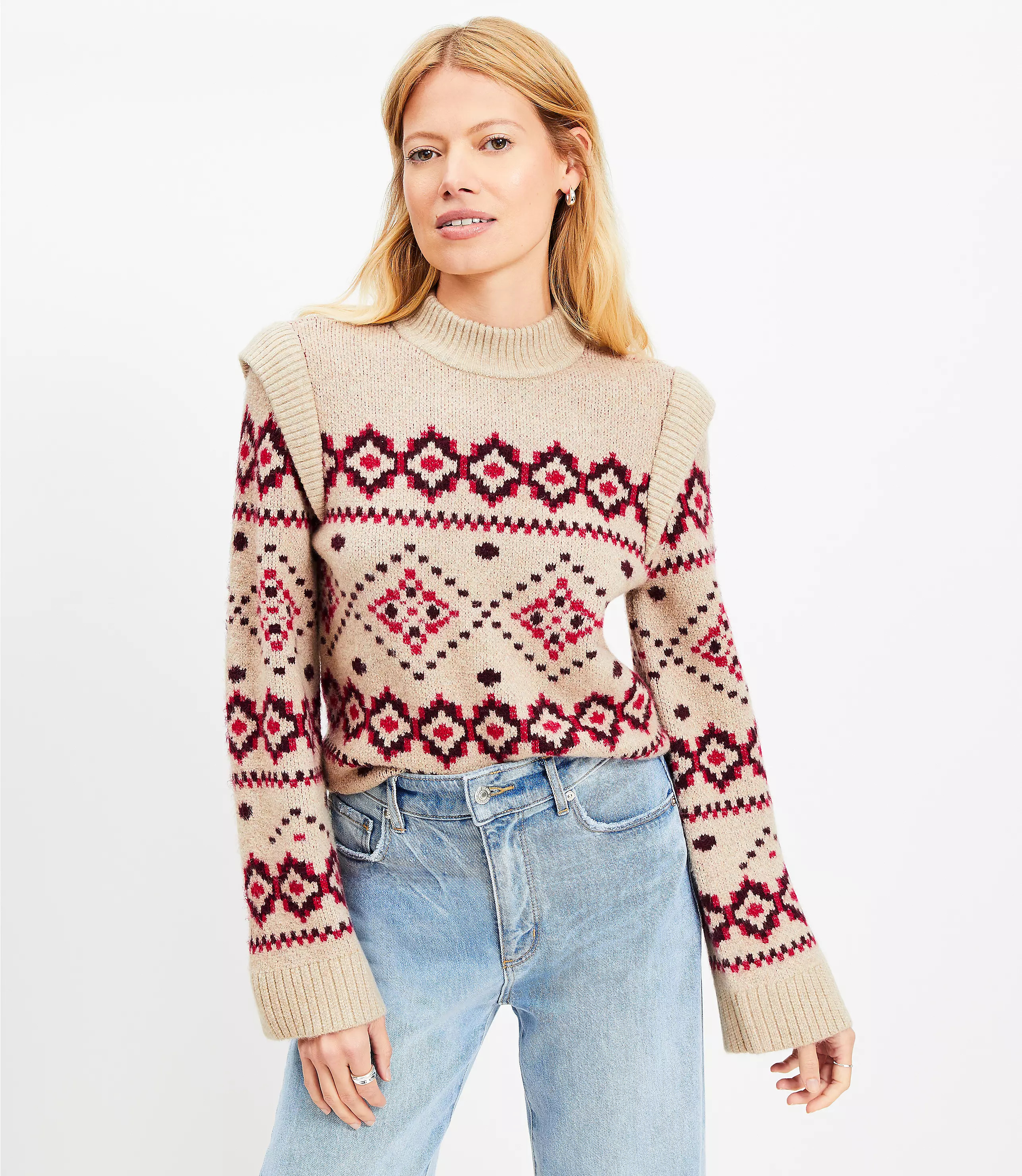 Fair Isle Shoulder Trim Sweater | LOFT