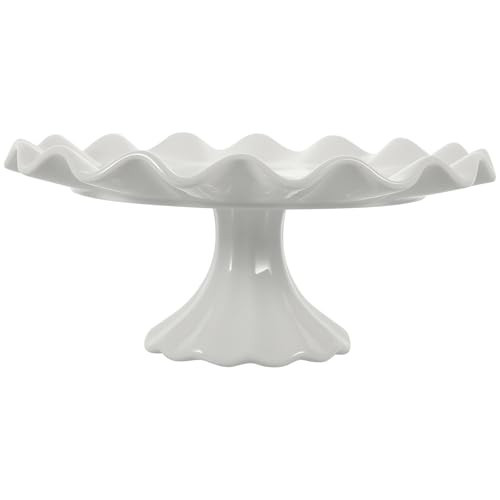 PACKOVE Ceramic Cake Stand White Decorative Dessert Display Plate Footed Wavy Edge Cake Stand for Snacks Cookies Fruit Salad Serving 7.48 X 7.48 X 3.34 in | Amazon (US)