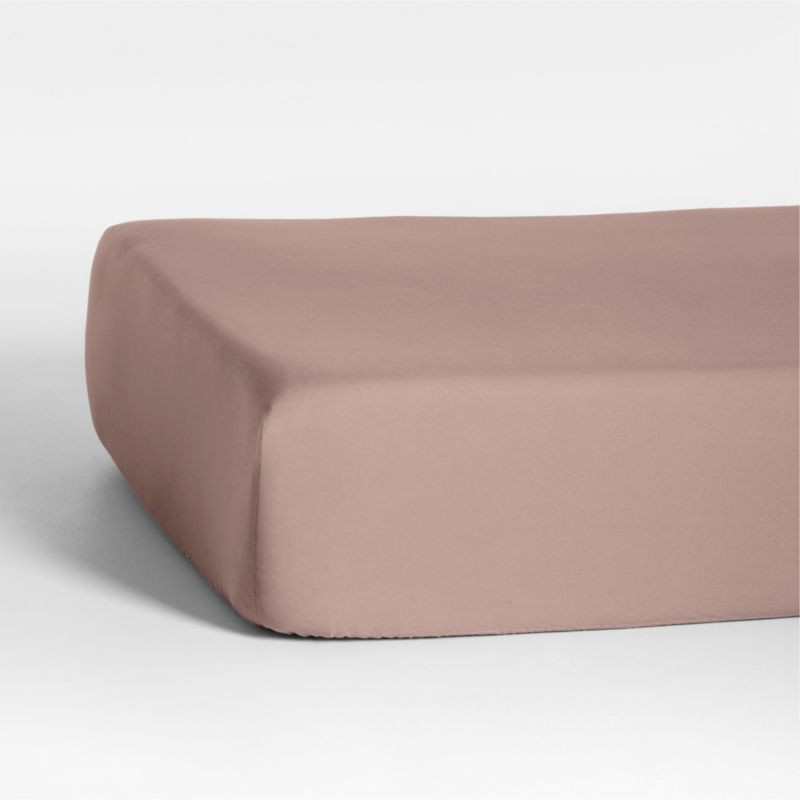 Modern Cozy Cloud Moody Mauve Organic Washed Cotton Fitted Sheet + Reviews | Crate & Kids | Crate & Barrel