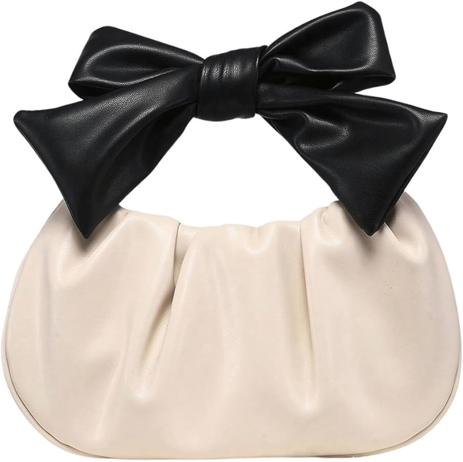 Verdusa Women's Ruched Hobo Handbag Cute Bow Clutch Purse Small Leather Top Handle Bags | Amazon (US)