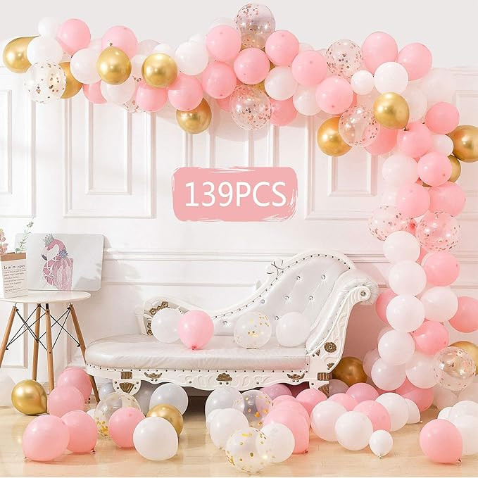 DoMiDoLa 139 Pcs Balloon Arch Garland Kit , White Gold Pink Rose Balloons Pack, Baby Shower Weddi... | Amazon (US)