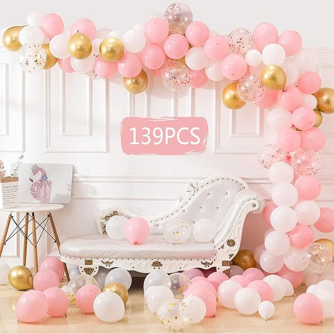 DoMiDoLa 139 Pcs Balloon Arch Garland Kit , White Gold Pink Rose Balloons Pack, Baby Shower Weddi... | Amazon (US)