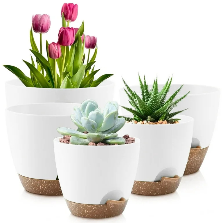 FOUKUS Set of 5 Self-Watering Plant Pots with Drainage – Eco-Friendly Plastic Planters for Indo... | Walmart (US)