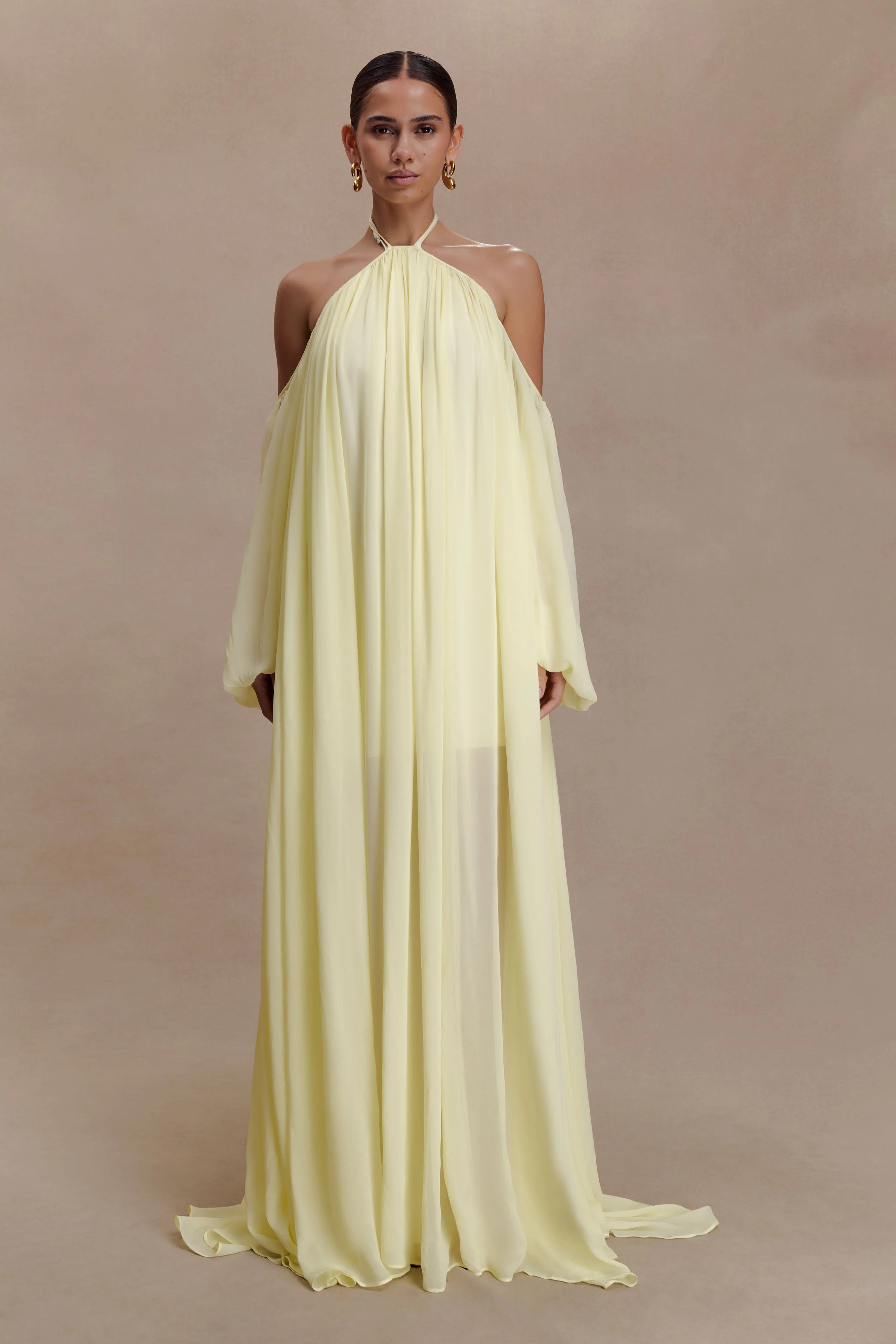 Janni Chiffon Maxi Dress With Hardware - Lemon Lime | Meshki UK