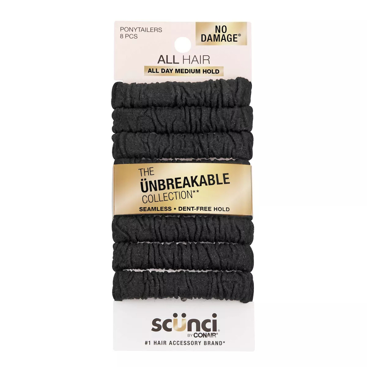scünci Unbreakable Ruched Comfy Hair Elastics - Black - All Hair - 8pcs | Target
