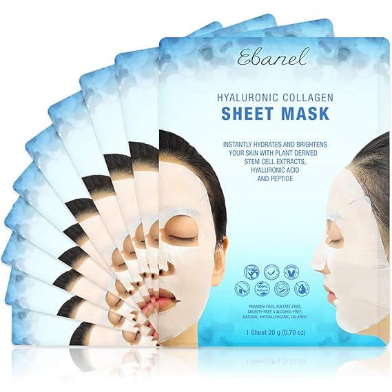 Ebanel 10 Pack Collagen Face Mask, Instant Brightening & Hydrating Face Sheet Mask with Aloe Vera... | Amazon (US)