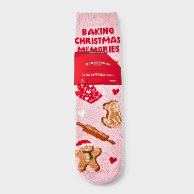 Women's 'Baking Christmas Memories' Cozy Crew Socks with Gift Card Holder - Wondershop™ Pink/Ta... | Target