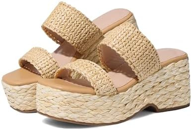 EQAUDES Womens Espadrilles Wedges Sandal Slides Summer Slip on Platform - Wedge, Raffia, Square T... | Amazon (US)