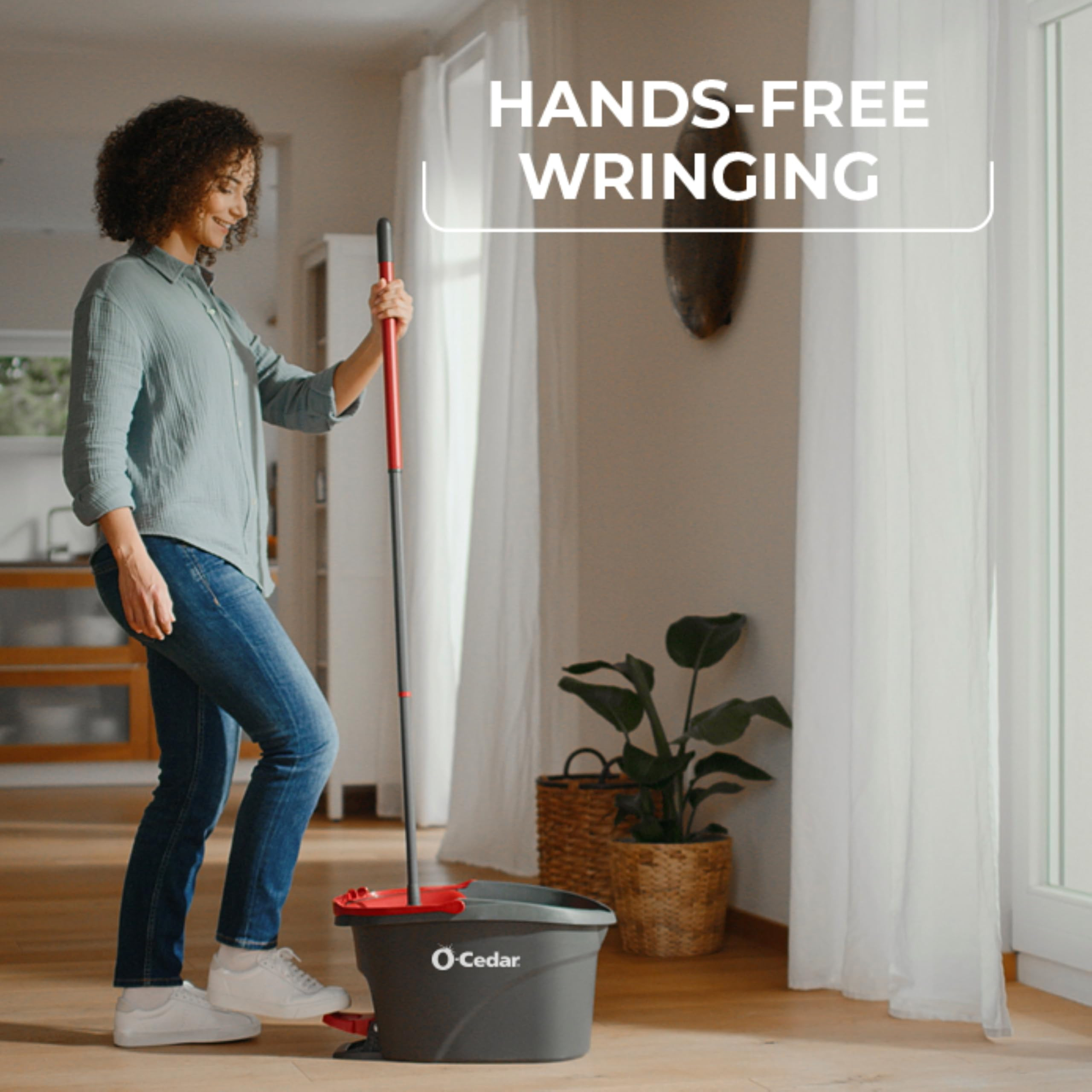 O-Cedar EasyWring Microfiber Spin Mop, Bucket Floor Cleaning System, Red, Gray, Standard | Amazon (US)