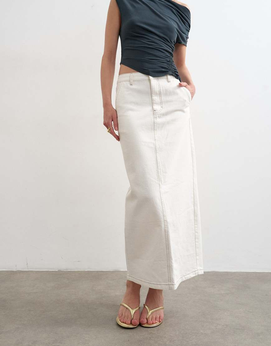 Topshop denim column maxi skirt in bone-White | ASOS (Global)