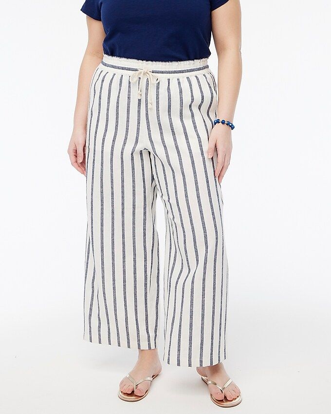 Striped linen-cotton blend wide-leg paper-bag pant | J.Crew Factory