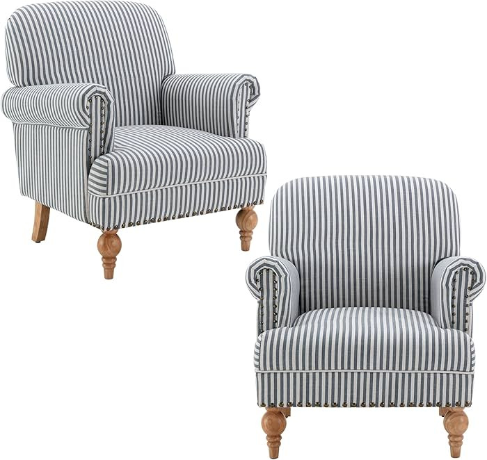 Linen Accent Chairs Set of 2 Mid-Century Modern Living Room Armchair with Nailhead Trim & Wood Le... | Amazon (US)
