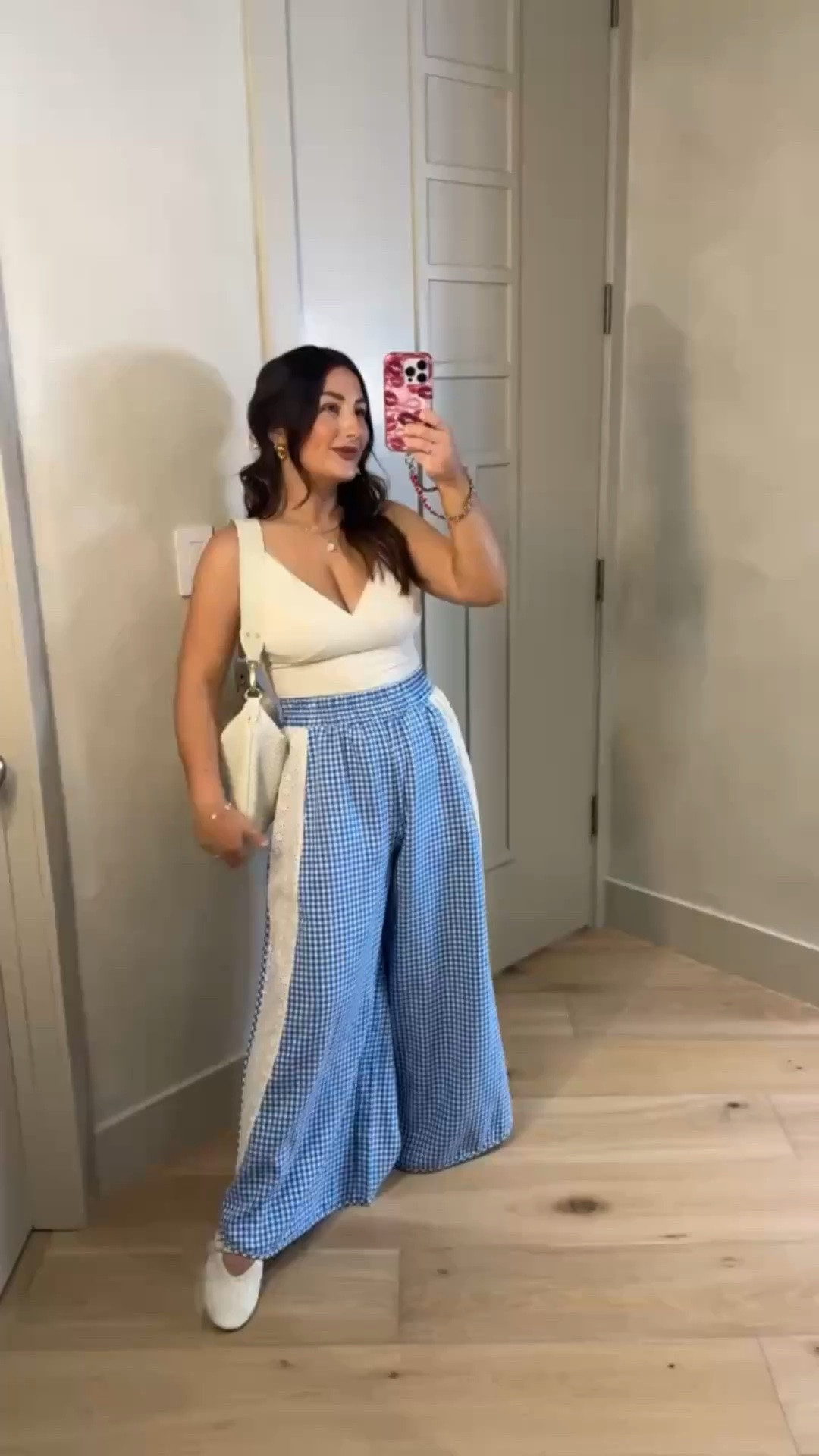 Summer outfit! 
Double lined tank with built in bra size small, Gingham pants with crochet side detail size medium 

5'0" 140lbs

Petite friendly

#LTKootd #LTKPetite #LTKSaleAlert