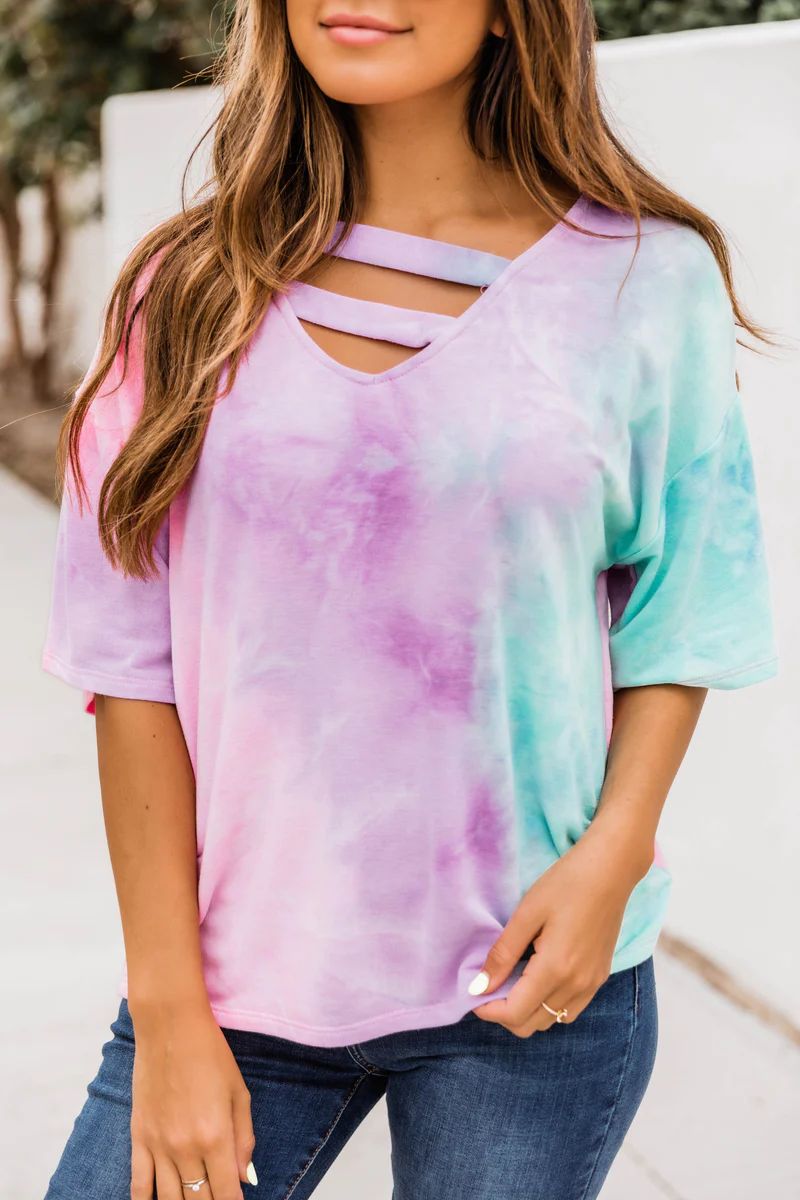 Relishing In The Sunlight Tie Dye Purple Blouse FINAL SALE | The Pink Lily Boutique