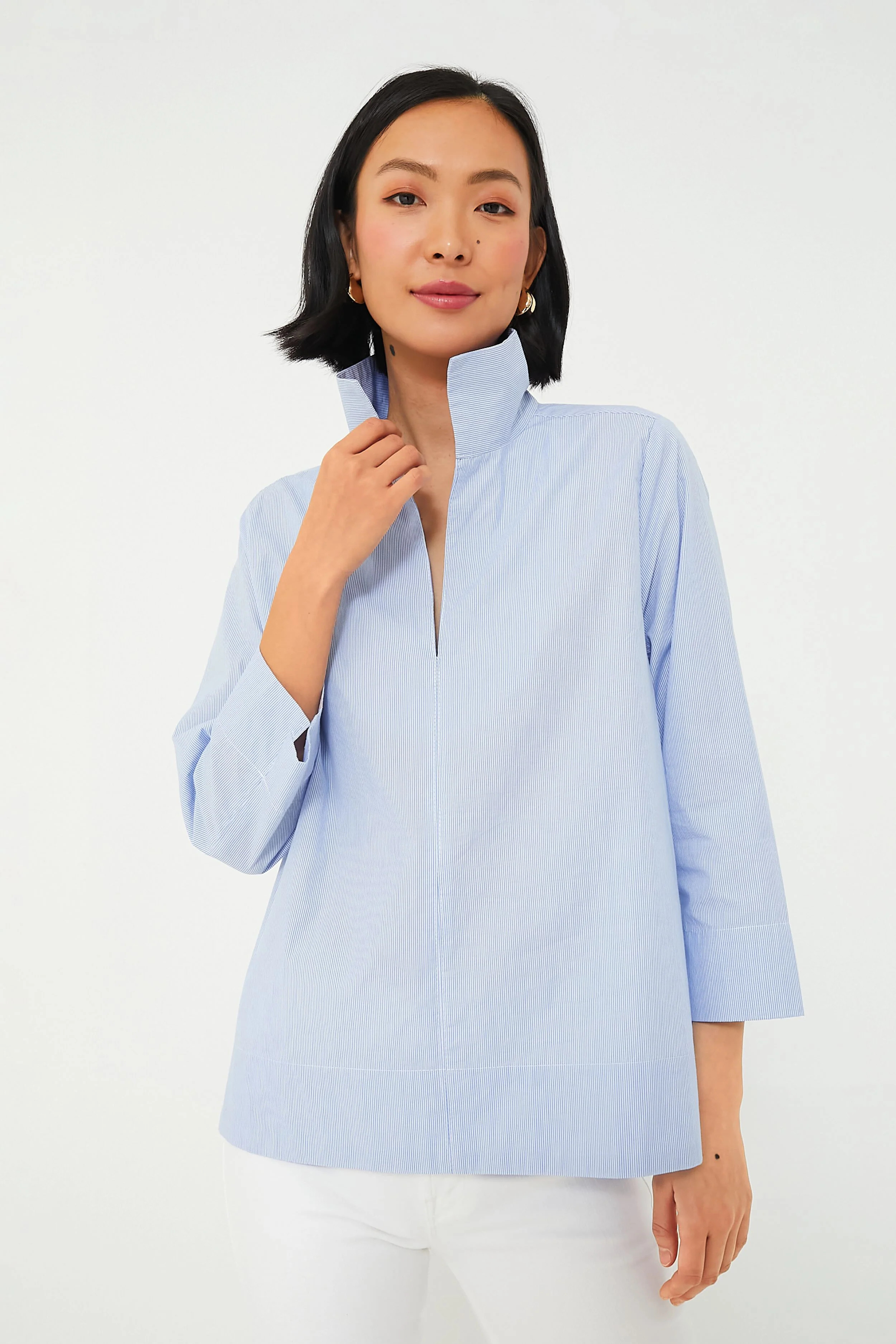 Blue Margot Stand Collar Blouse | Tuckernuck (US)