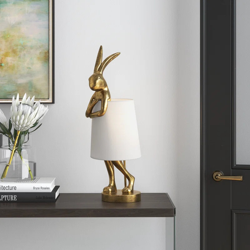 Chester 27" Resin Rabbit Lamp with Linen Shade, Gold | Wayfair North America