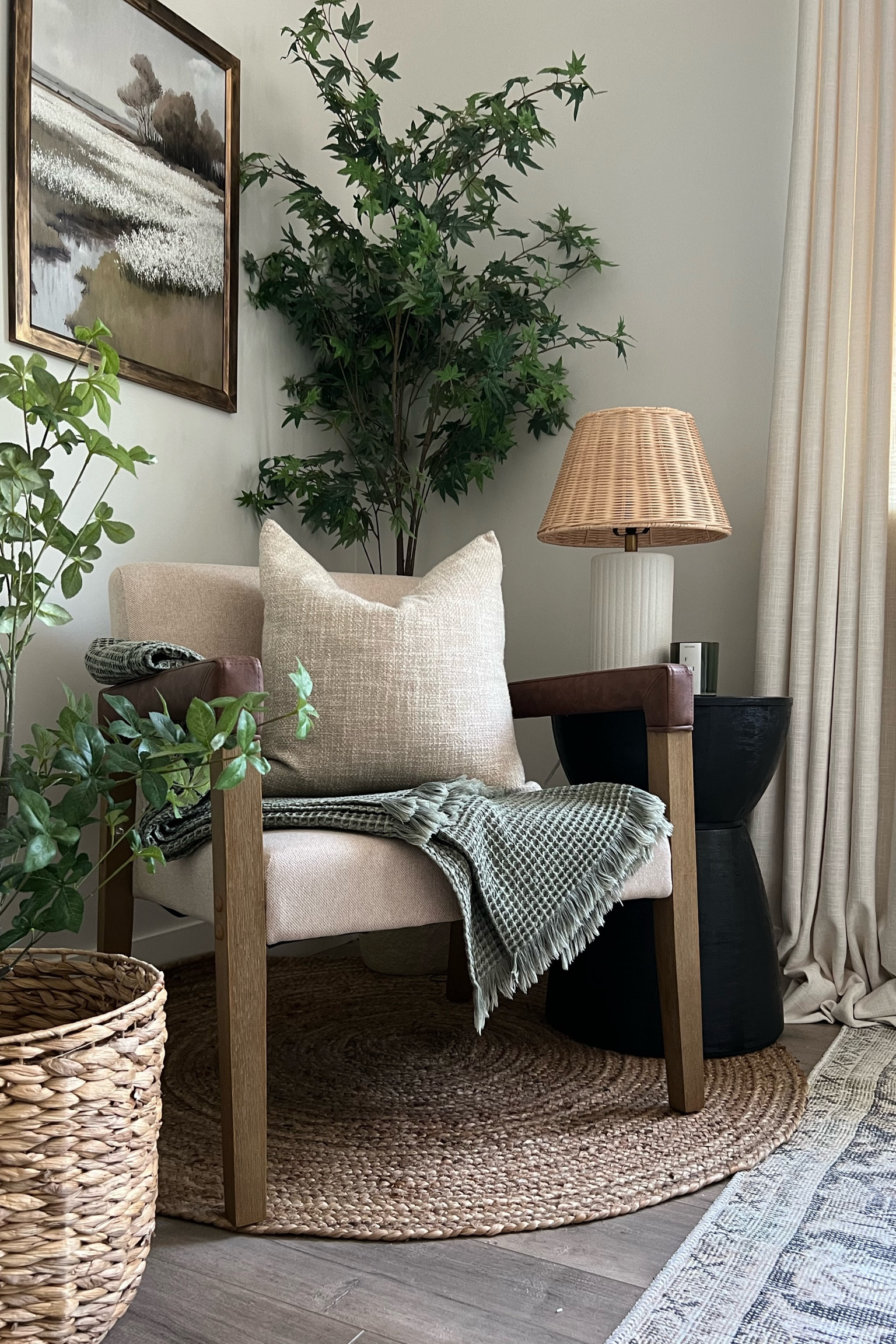 Cozy bedroom corner. Love this cute lamp from Target, it’s a smaller size, perfect for an accent table or nightstand. 
Affordable home decor

#LTKHome #LTKFindsUnder50