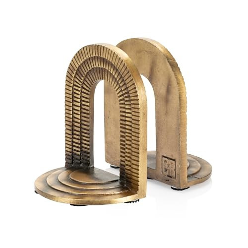 CRAFTSMAN ROAD Cast Iron Brick Arch Bookends Set, Antique Brass Book Ends, 2 Decorative Book Holders for Shelves or Bookcase, Stylish Brass, Non-Skid Anti-Slip Heavy Duty, Home Décor Gift | Amazon (US)