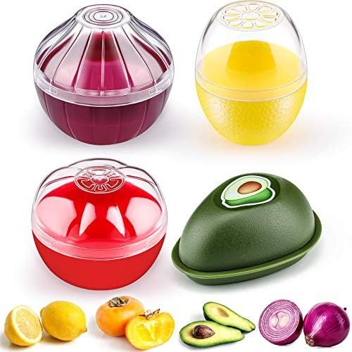 4 Pieces Silicone Fruit and Vegetable Shaped Savers, Storage Containers for Fridge, Avocado Lemon... | Amazon (US)