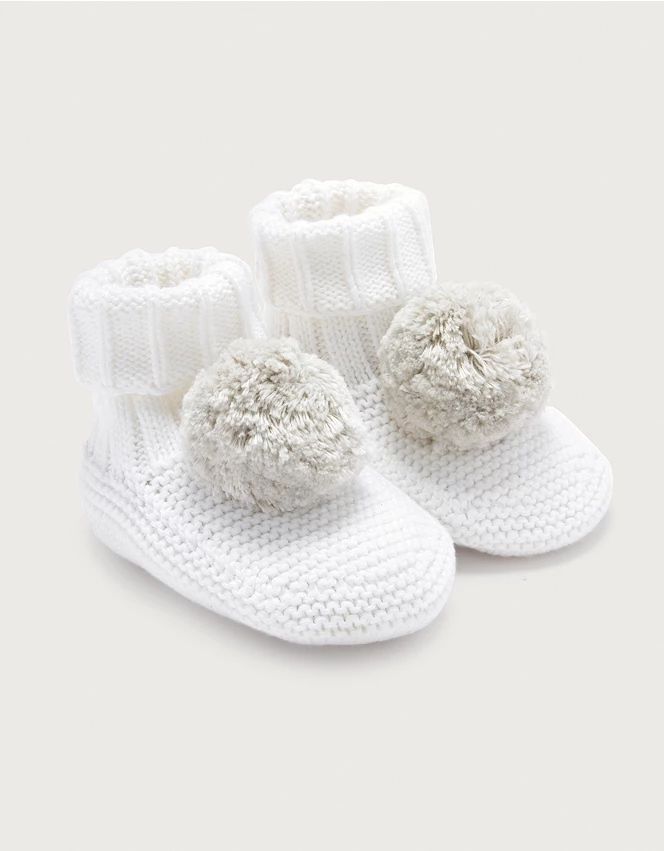 Knitted Pom Pom Booties (0–12mths) | View All Baby | The White Company | The White Company (UK)