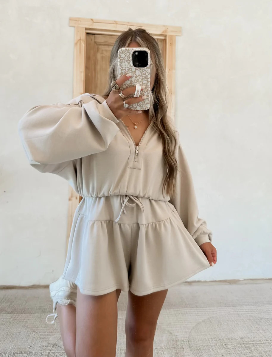 Kate Hooded Romper- stone | CK Squared Boutique