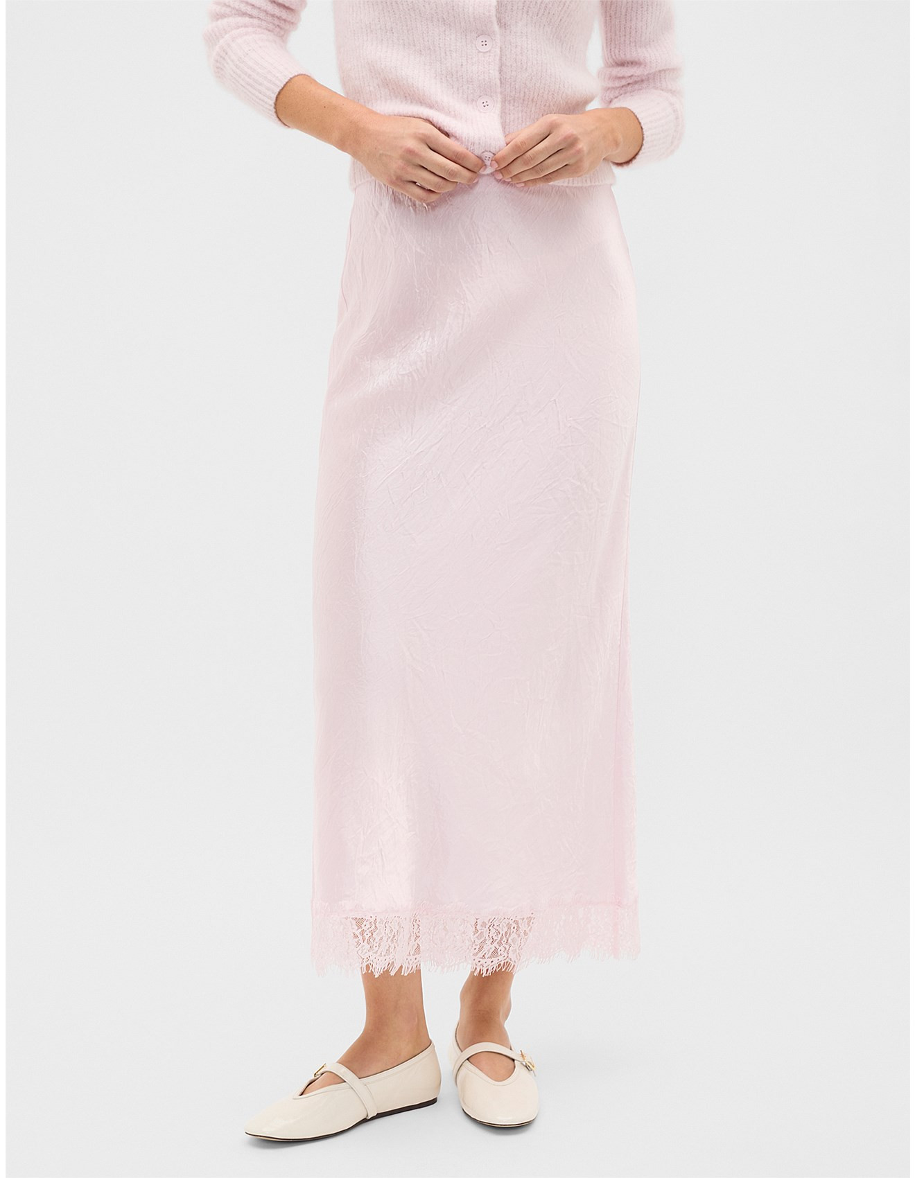 CRINKLED SATIN LACE DETAIL SKIRT | David Jones (Australia & New Zealand)
