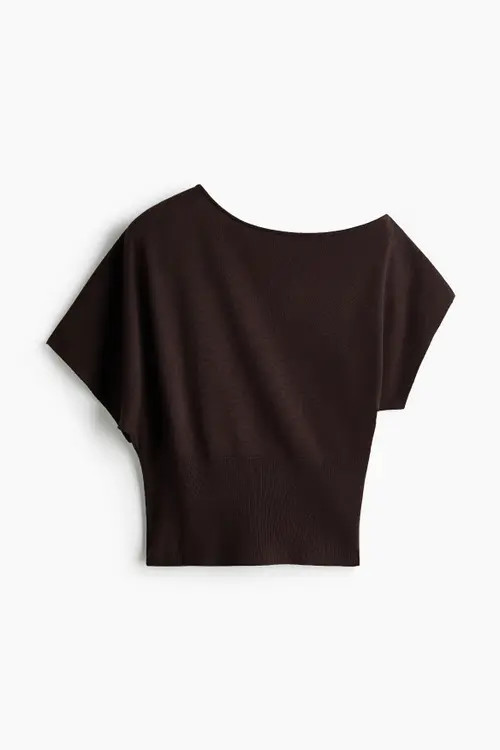 H&M Fine-knit One-shoulder Top in Dark Brown at Nordstrom, Size X-Small | Nordstrom