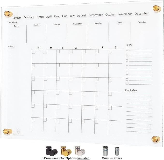 Premium Clear Acrylic Calendar for Wall | Dry Erase Calendar | 2023 Wall Calendar | Wall Calendar... | Amazon (US)