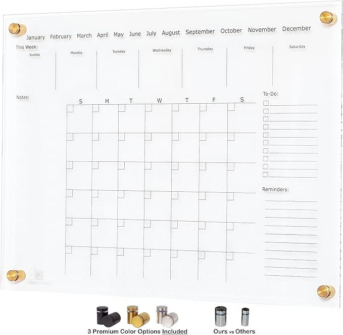 Premium Clear Acrylic Calendar for Wall | Dry Erase Calendar | 2023 Wall Calendar | Wall Calendar... | Amazon (US)