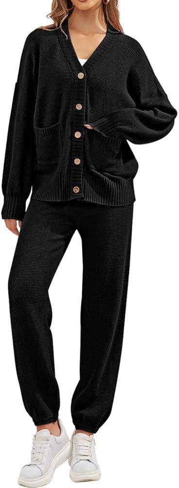 ETCYY NEW Women's 2 Piece Outfit Lounge Set Trendy Cardigan Sweater Pants Sets V Neck Button Pock... | Amazon (US)