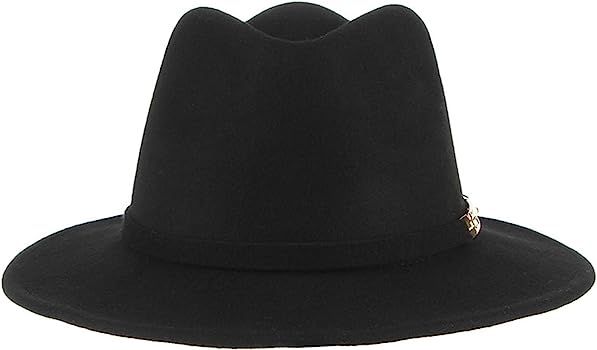 Women Winter Wide Brim Wool Fedoras with Metal Buckle Solid Color Church Jazz Cap | Amazon (US)