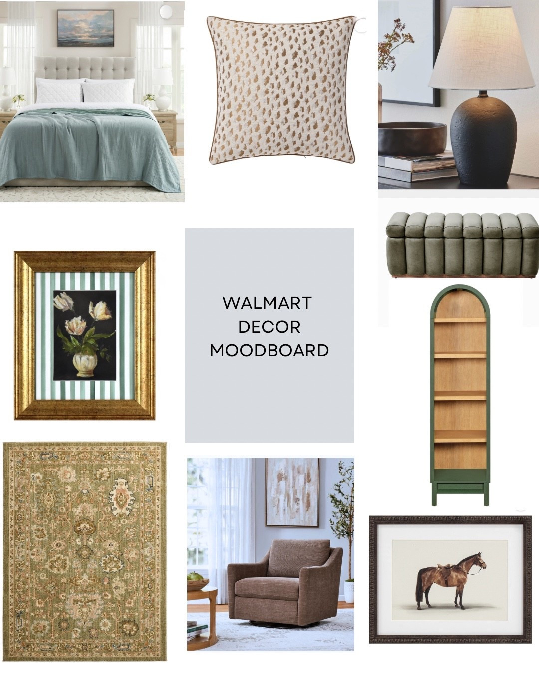 Neutral, cozy, and budget-friendly!
I put together this Walmart home décor moodboard for anyone wanting a chic neutral home look with fun prints and textures styled cohesively. From textured bedding, gold framed wall art, a cheetah print accent pillow, green statement furniture, and a vintage-inspired area rug, each piece mixes playful pattern with soft neutrals to create a space that feels curated but effortless.

If you’re refreshing your bedroom décor, living room styling, or love neutral home design with personality, this is such an easy way to get a high-end look on a budget!

#LTKHome #LTKmomlife #LTKSaleAlert