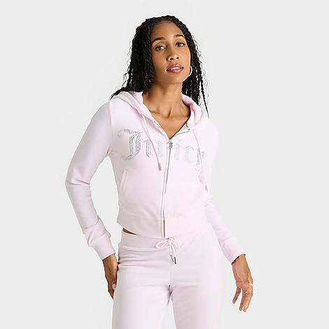 Juicy Couture Women's Bling Front Hoodie in Pink/Soft Glow Size Small Polyester/Velvet/Spandex | Finish Line (US)