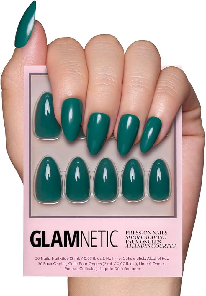 Glamnetic Press On Nails - Emerald Green | Opaque Cool Tone, Deep Emerald Green Short Almond Shor... | Amazon (US)