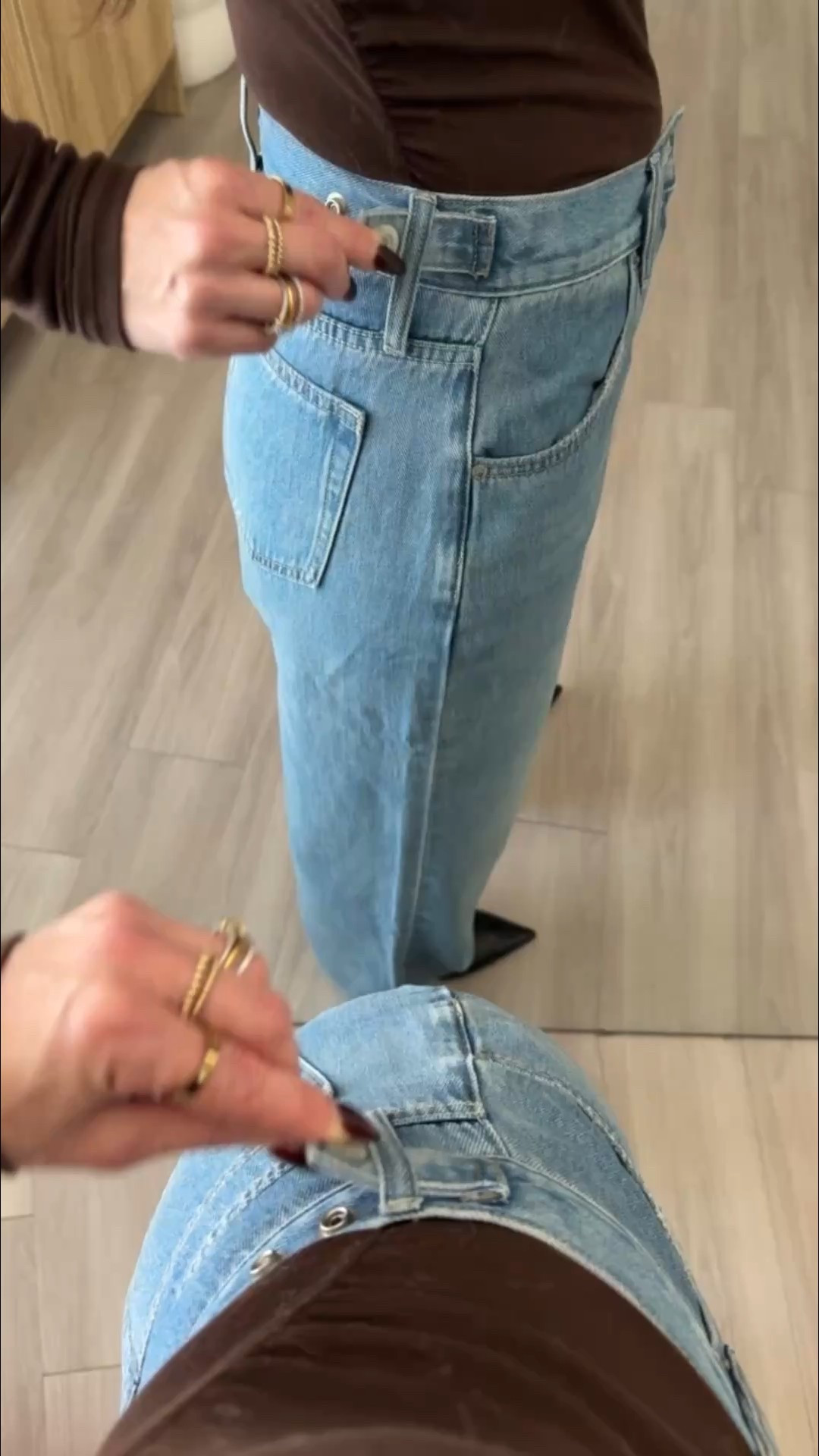 waist adjustable wide leg jeans 