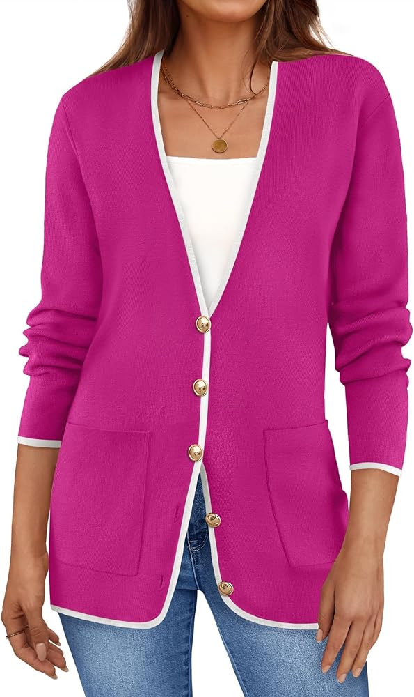 ZESICA Women's Fall Fashion Cardigan Sweaters Long Sleeve Button Open Front Color Block Coatigan ... | Amazon (US)