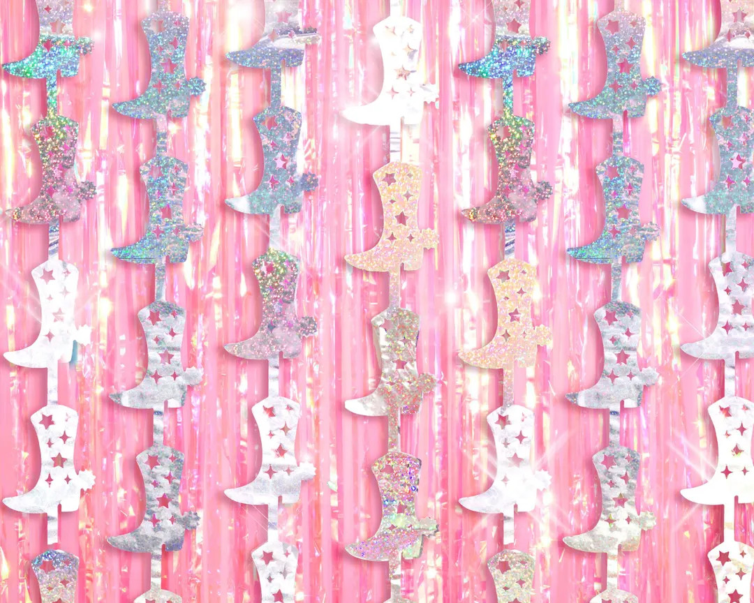 xo, Fetti Pink Cowgirl Curtain Bundle - Boot + Fringe Foil Curtains | Western Bachelorette Party ... | Etsy (US)
