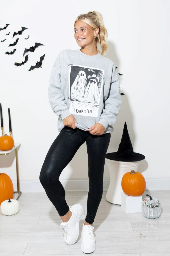 Creep It Real Light Grey Oversized Graphic Sweatshirt | Pink Lily