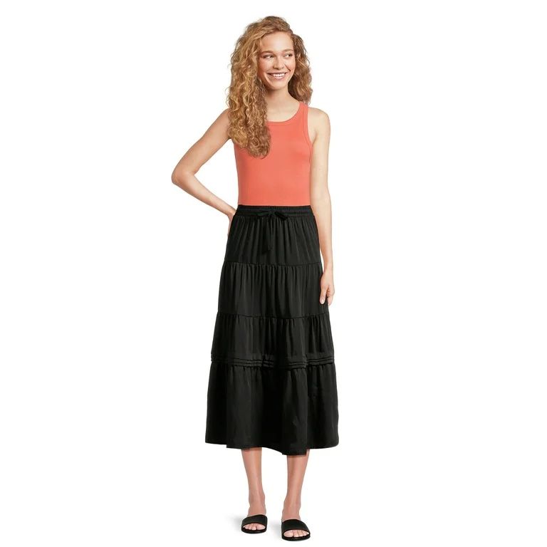 Time and Tru Women's Tiered Maxi Skirt with Elastic Waistband, Sizes S-XXXL | Walmart (US)